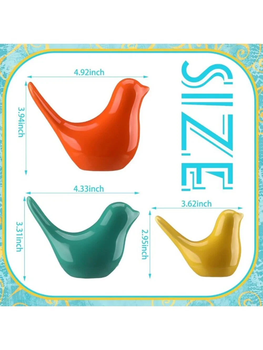 3pcs Mid Century Modern Ceramic Birds Decor - Vibrant Orange, Blue & Yellow for